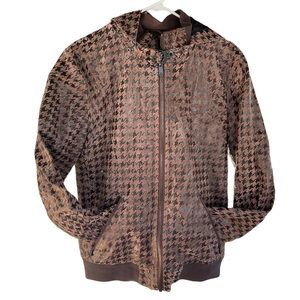 I.AM RARE brown suede houndstooth jacket